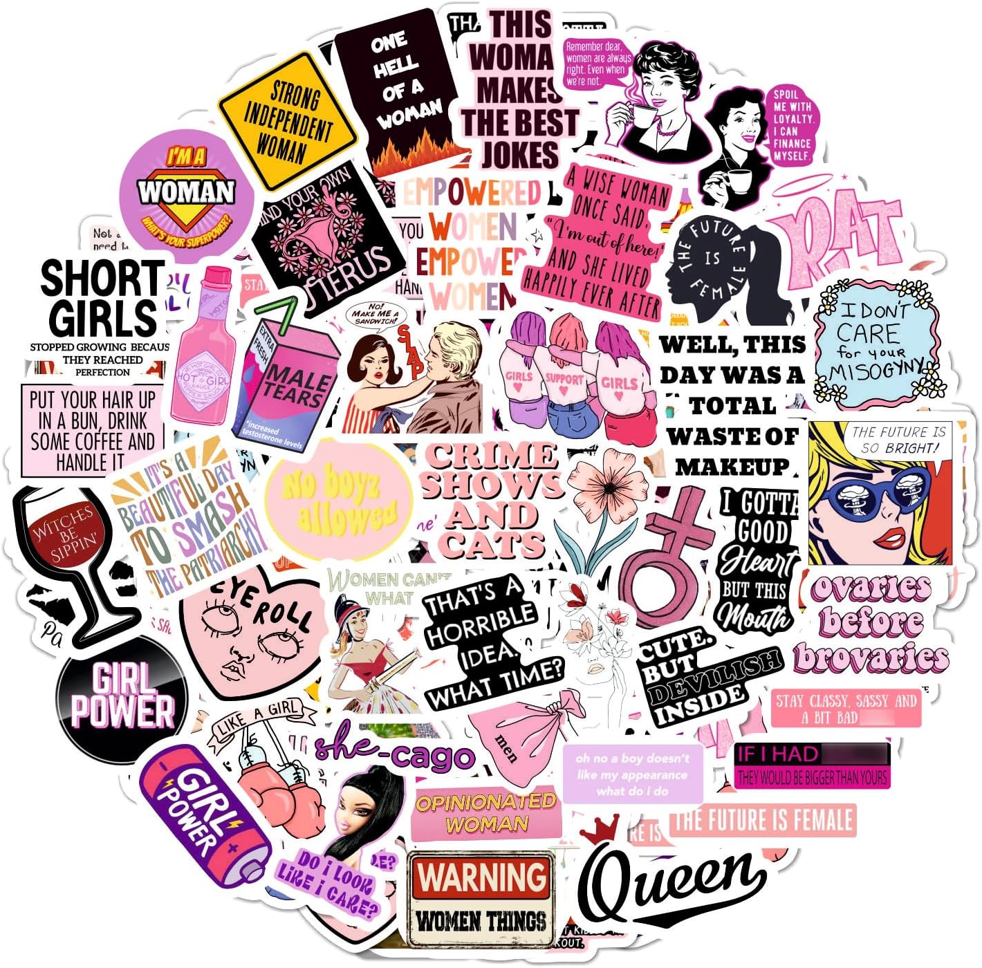 BulbaCraft 100Pcs Funny Girly Stickers, Laptop Stickers for Women - Feminist Decals, Feminist Presents, Gifts for Women & Men