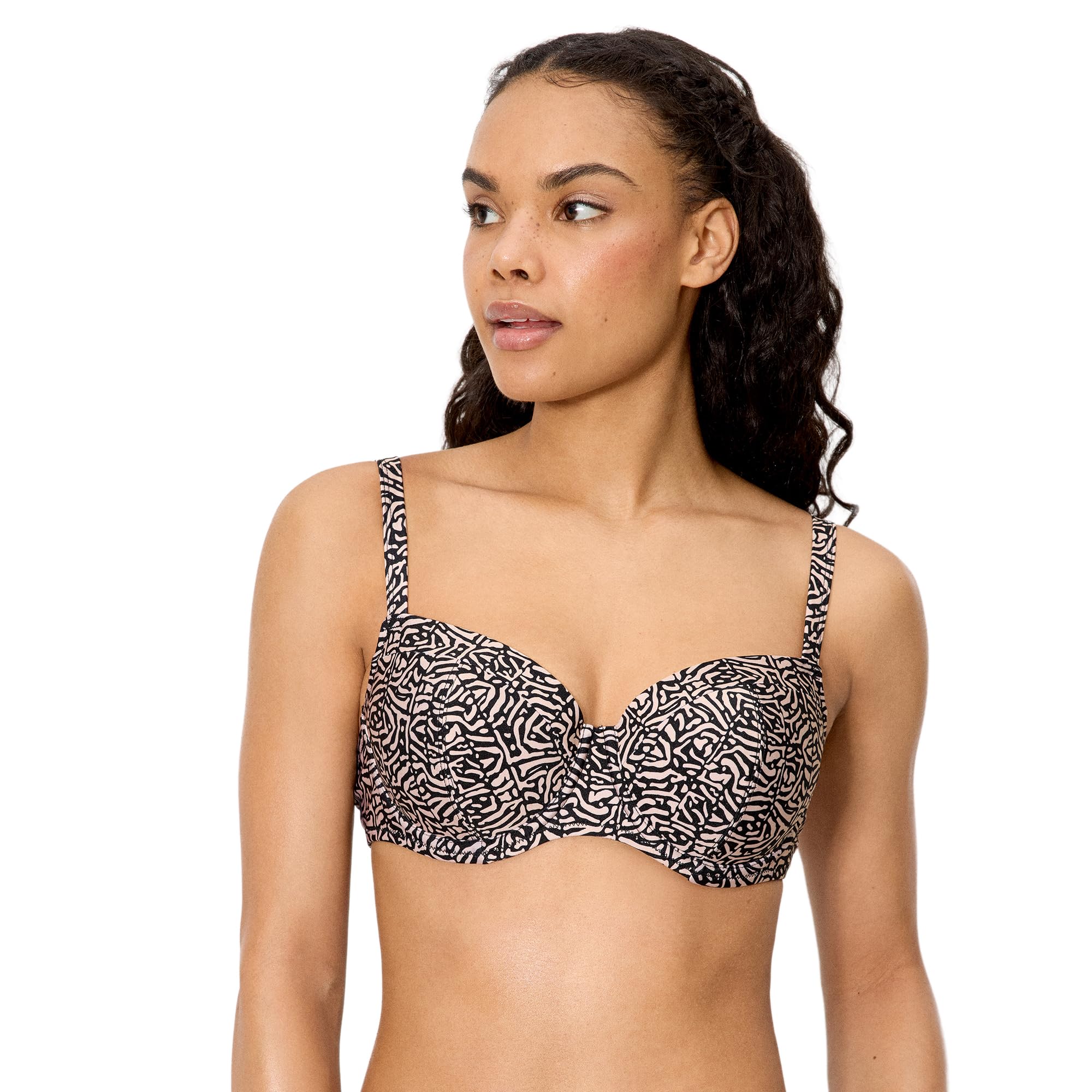 YSABEL MORA. Top Bikini Estampado con Brillo Copa C. Top Bikini con Aro Y Relleno con Tirantes Regulables Multiposición En La Espalda. Tejido con Acabado Brillante. Colección Coast.