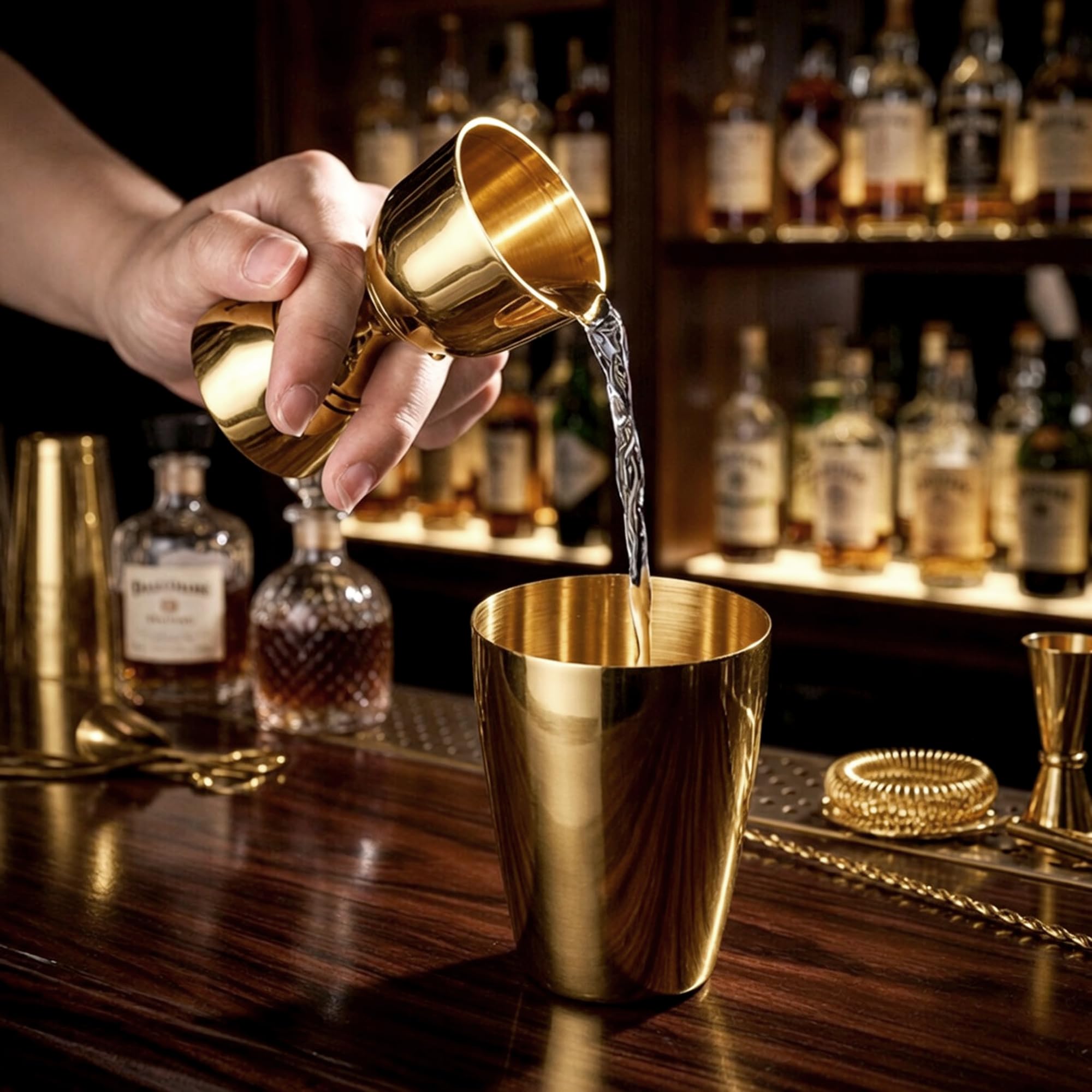 Homestia Gold - Jigger de cóctel doble estilo japonés de acero inoxidable, medidor de 1 y 2 onzas
