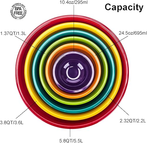 Miniatura 2 de Cuencos para mezclar de melamina con tapas, 6 cuencos de melamina y 6 tapas de plástico, multicolor