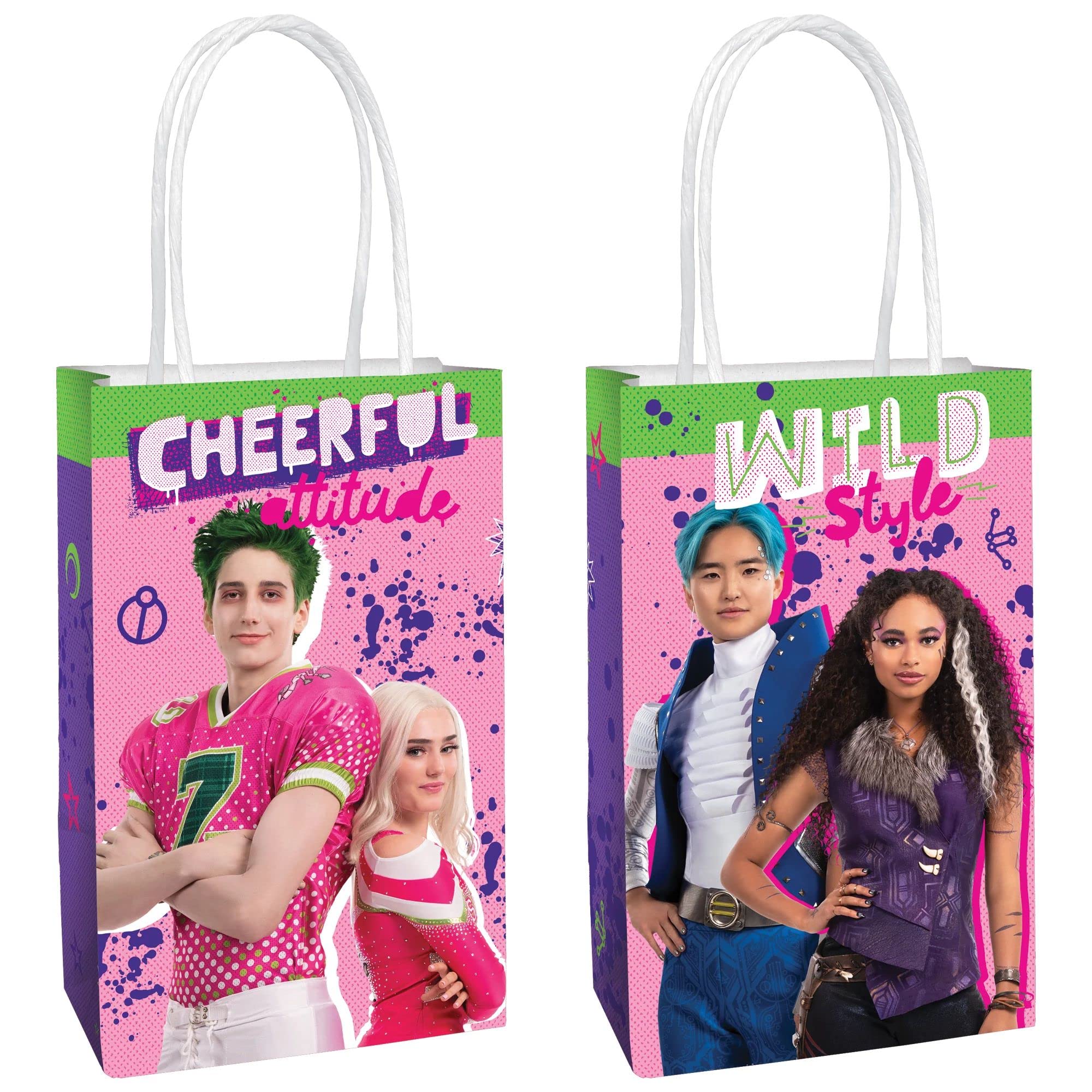 AmscanZombies 3 Printed Paper Kraft Bags - 8.25"H x 5"W x 3.25"D | Assorted Design | Pack of 8
