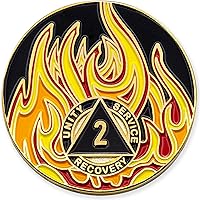 Vista 38 de Medallón de recuperación AA chapado en oro de 1 año Twisted Flames - Negro/Rojo/Naranja/Amarillo