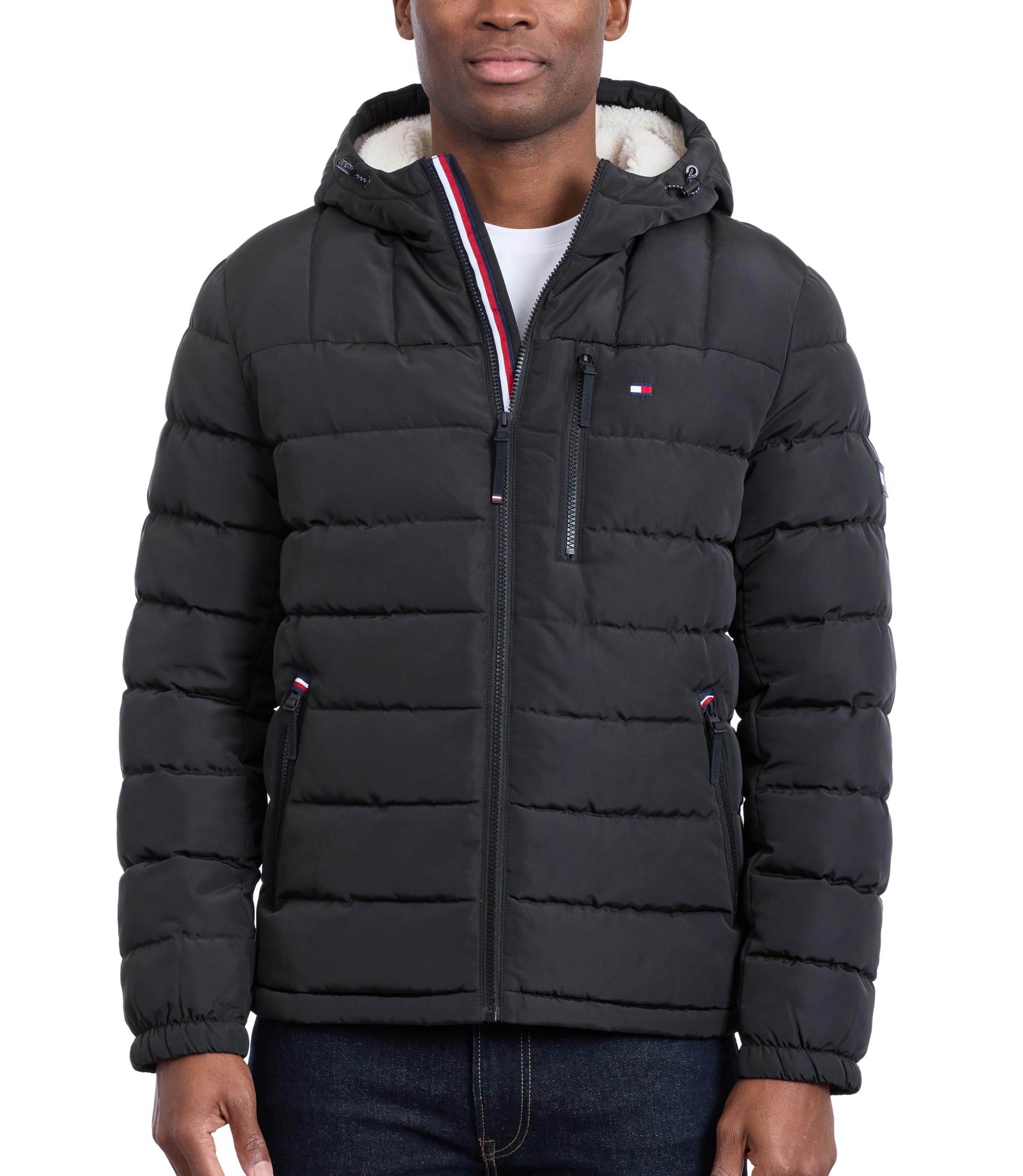 Men's Midweight Sherpa Lined Hooded Water Resistant Puffer Jacket