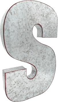 SciencePurchase Huge 20" Metal Letter S Wall Decor, Silver with Rusted Edges, Galvanized Wall Mountable Decoration for Country, Mid-Century, or Farmhouse Theme