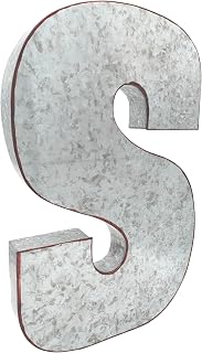 SciencePurchase 20" Metal Letter S Wall Decor, Silver with Rusted Edges, Galvanized Wall Mountable Decoration for Country, Mid-Century, or Farmhouse Themed Room or Event