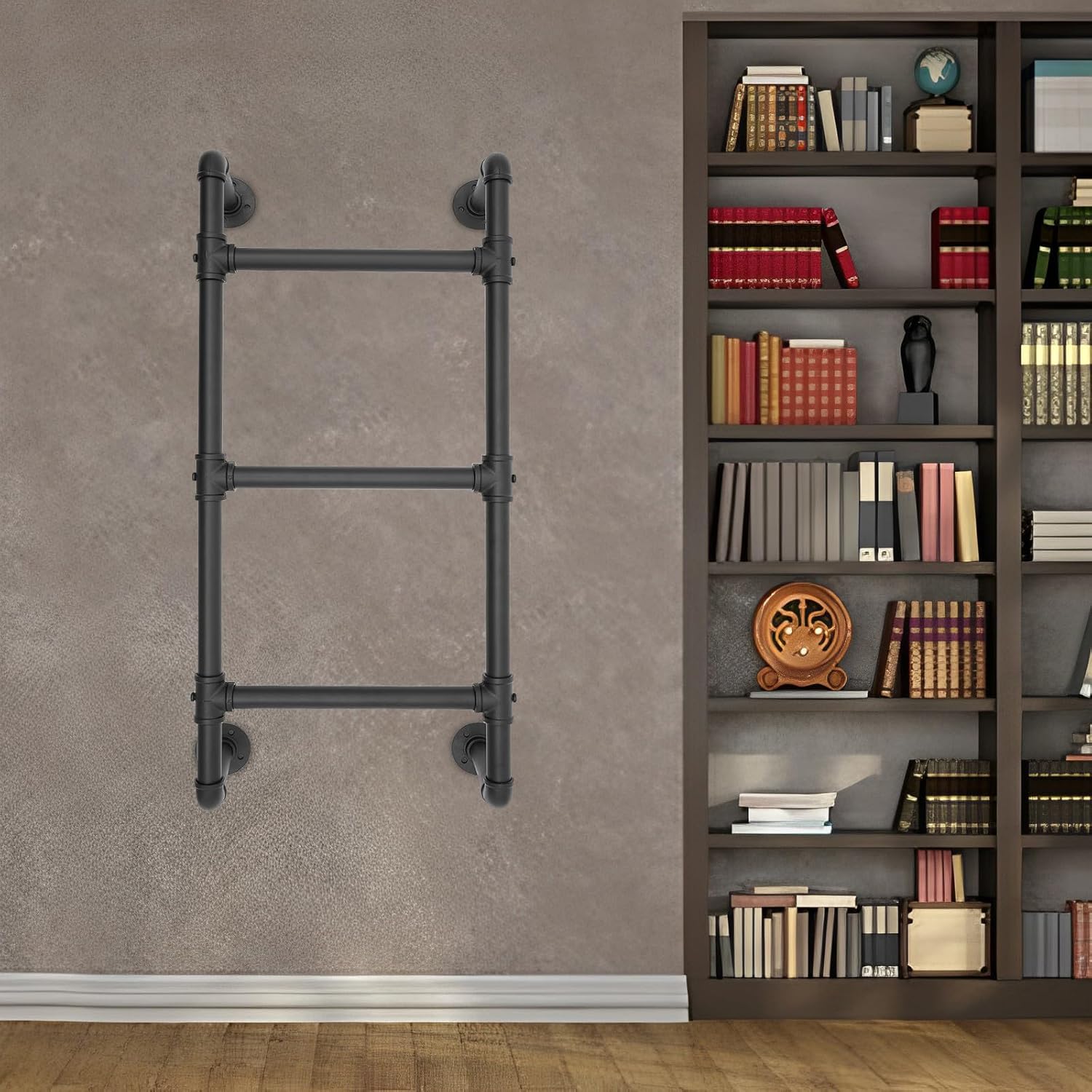 39.37in Basement Window Well Egress Ladder - 3-Step Wall-Mounted, Durable Black Carbon Steel, Easy Installation, Safe for Attic Bunk Beds, Supports 441lbs Capacity