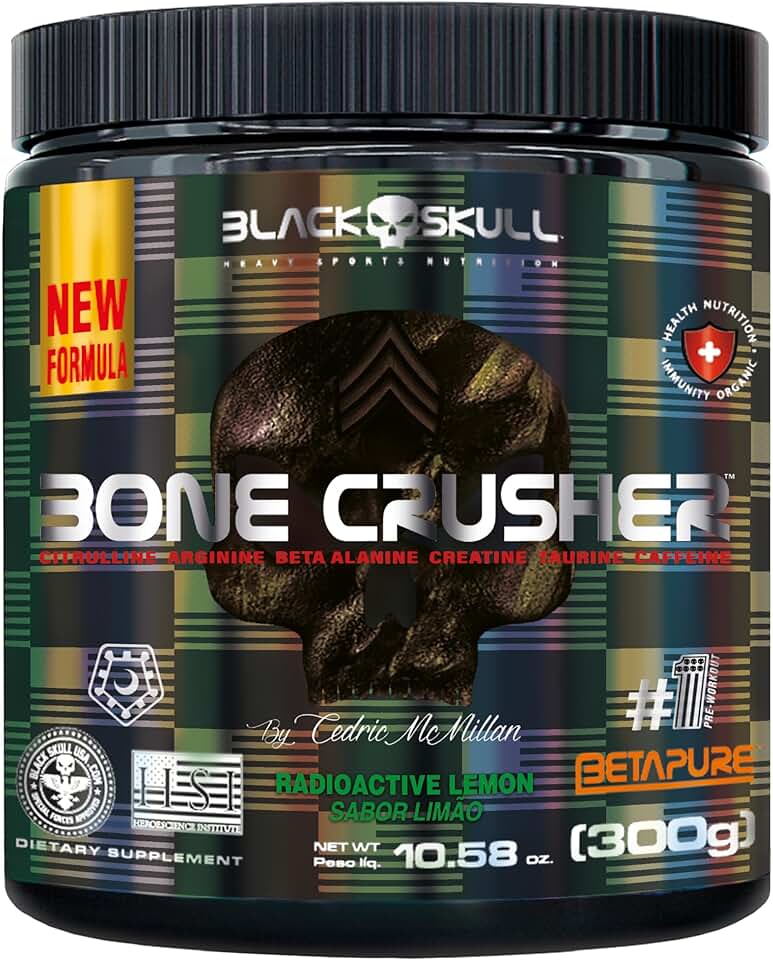 Pré-Treino Suplemento Alimentar Bone Crusher Black Skull 300g Sabor Lemon Radioactive