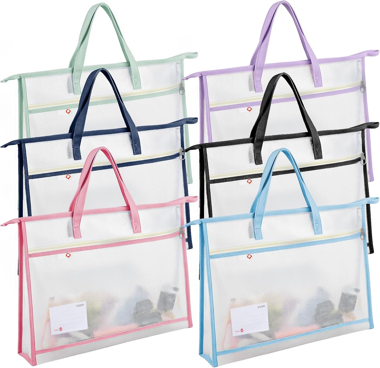 DOPENSPI 6 Pcs Project Bag for Quilting, 17.7×13.4 Inch Large Capacity Thick Clear Mesh Pouches Sewing Bags with Zipper Handles for Tote Bag File Carrying Storage Charts and Material