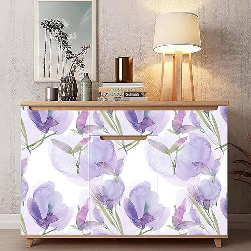 Miniatura 4 de BaoHArtHome Kit de papel tapiz floral morado para despegar y pegar, herramienta de alisado, papel de contacto extraíble, hojas blancas y moradas,