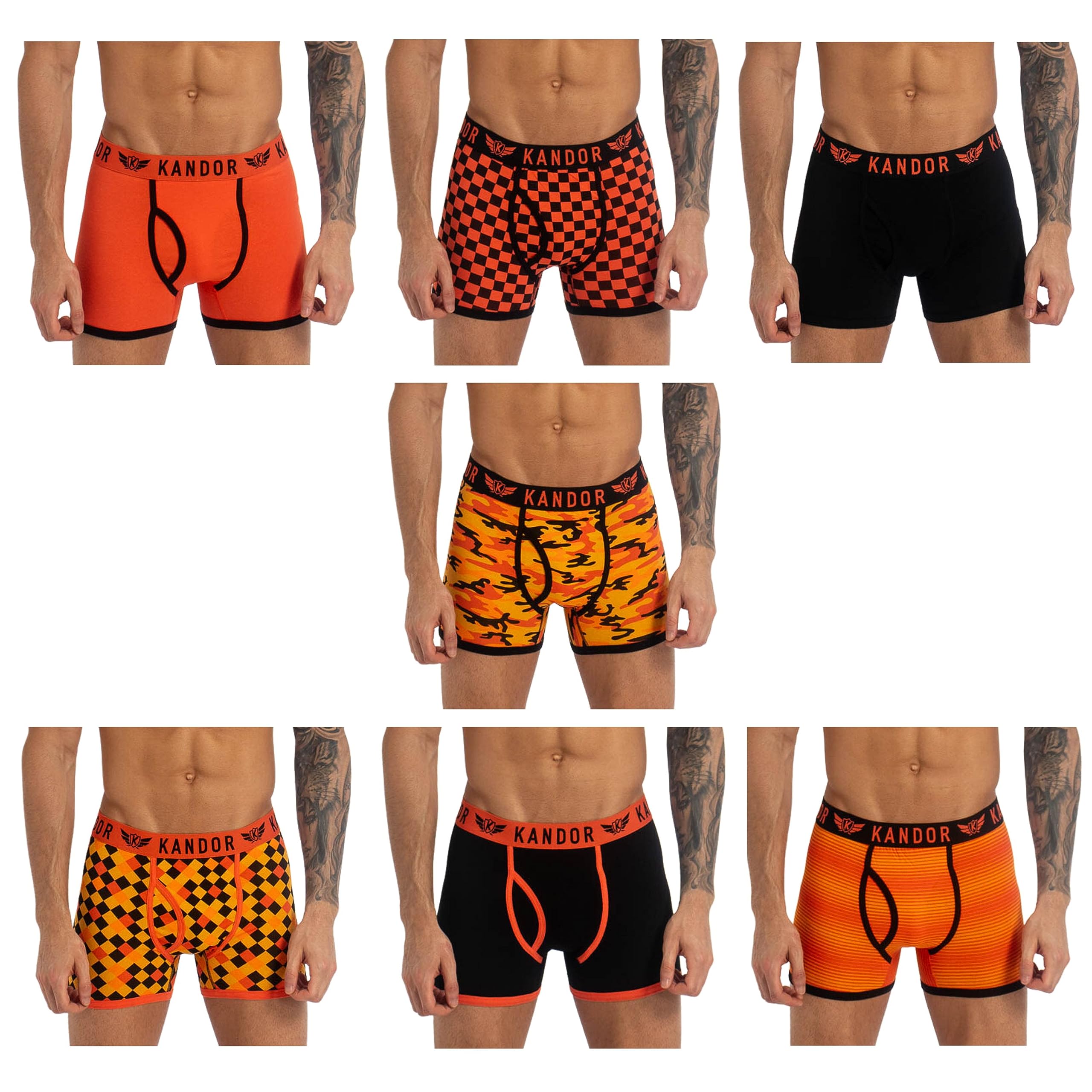 Kandor Baumwoll Boxershorts Herren – 7er Pack, Bunte, Schwarze & Farbige Unterhosen für Männer Set, Dehnbare Herren-Unterwäsche aus weiche Baumwolle, Slipboxer mit Gummibund (M,JECKERS Pack B)