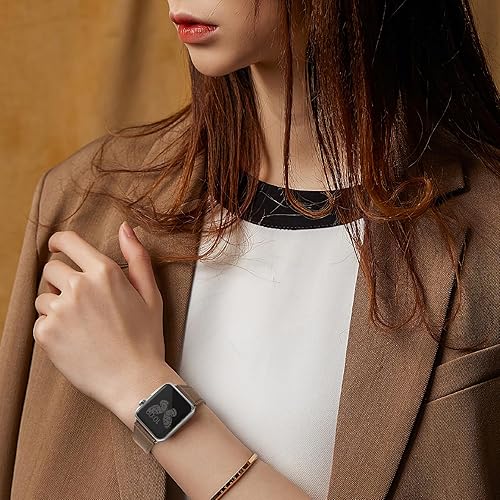 Miniatura 4 de Handodo Correa de reloj de piel delgada para mujer para Apple Watch 7654321 SE, piel auténtica con patrón de nappa, correa de repuesto de liberación