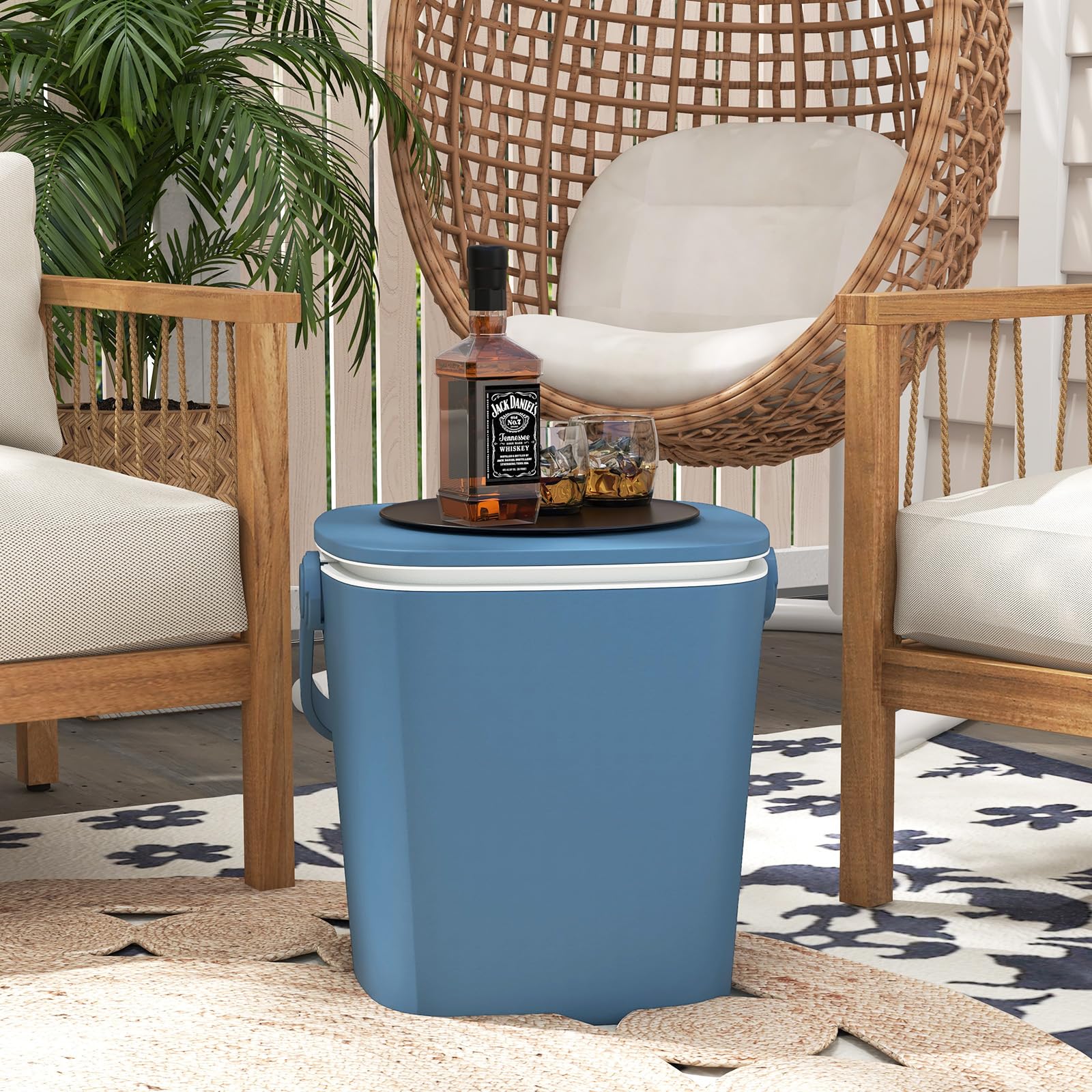 COSTWAY 3-in-1 Cool Box Portatile 15L con Piano Rialzabile 34 x 35 x 37-58 cm, Secchiello Ghiaccio con Apribottiglie e Pinza per Alimenti, Tavolino Portaghiaccio, per Piscina e Spiaggia (Blu)