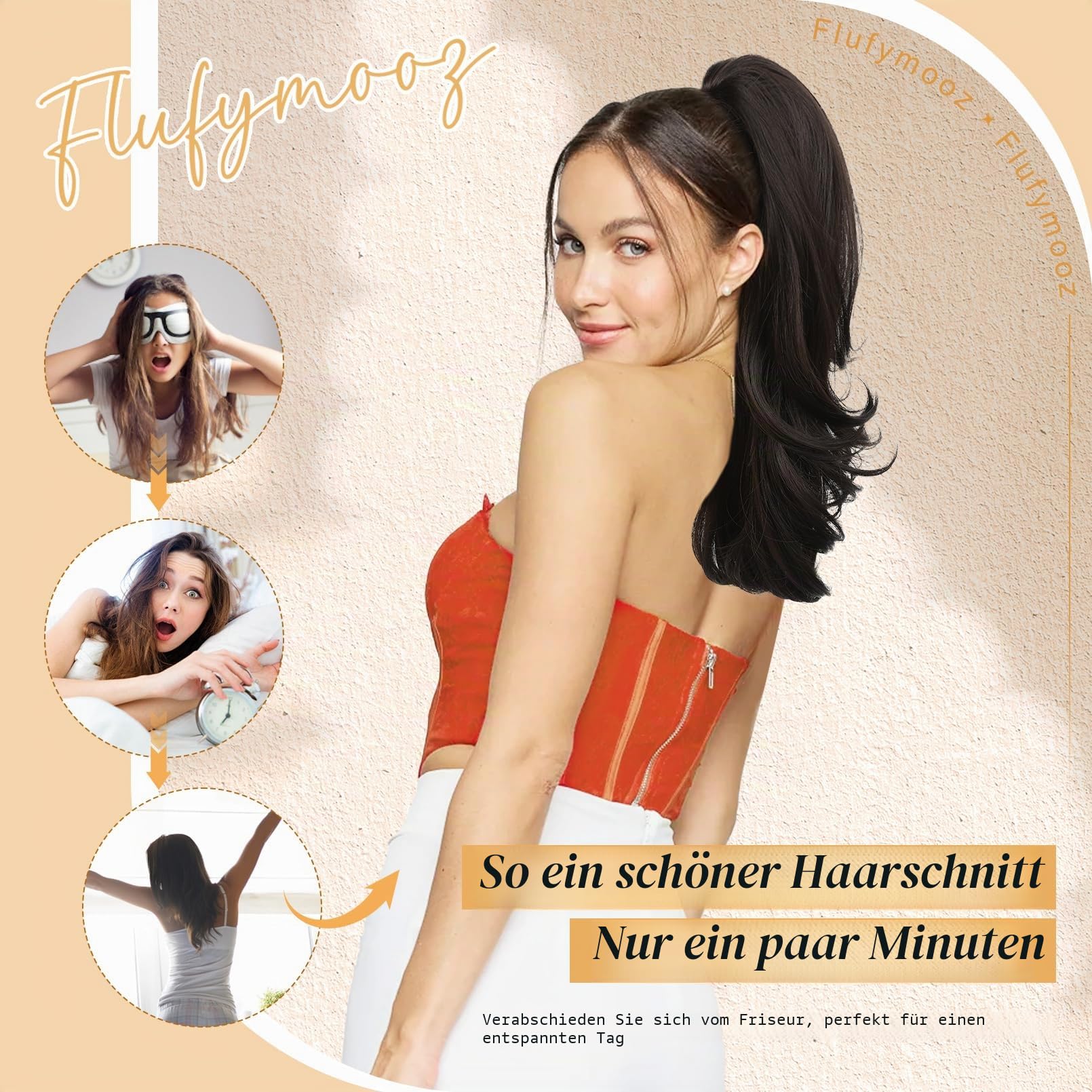 Flufymooz Ponytail Extension, 50 cm Pferdeschwanz Haarverlängerung mit Kordelzug für Frauen weiches, natürlich aussehendes synthetisches Pferdeschwanz Haarteil-Dunkelblond bis Hellblond