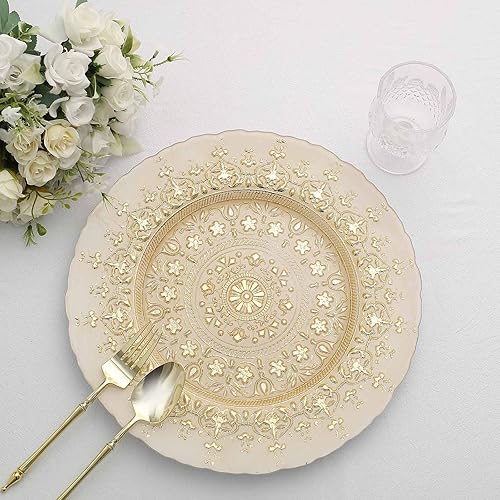 Efavormart - Paquete de 8 platos de cristal estilo Mónaco dorado de 13 pulgadas, bandejas de carga de cena con diseño adornado