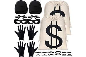 22 Pcs Robber Costume Money Heist Includes Dollar Sign Money Drawstring Pouch...