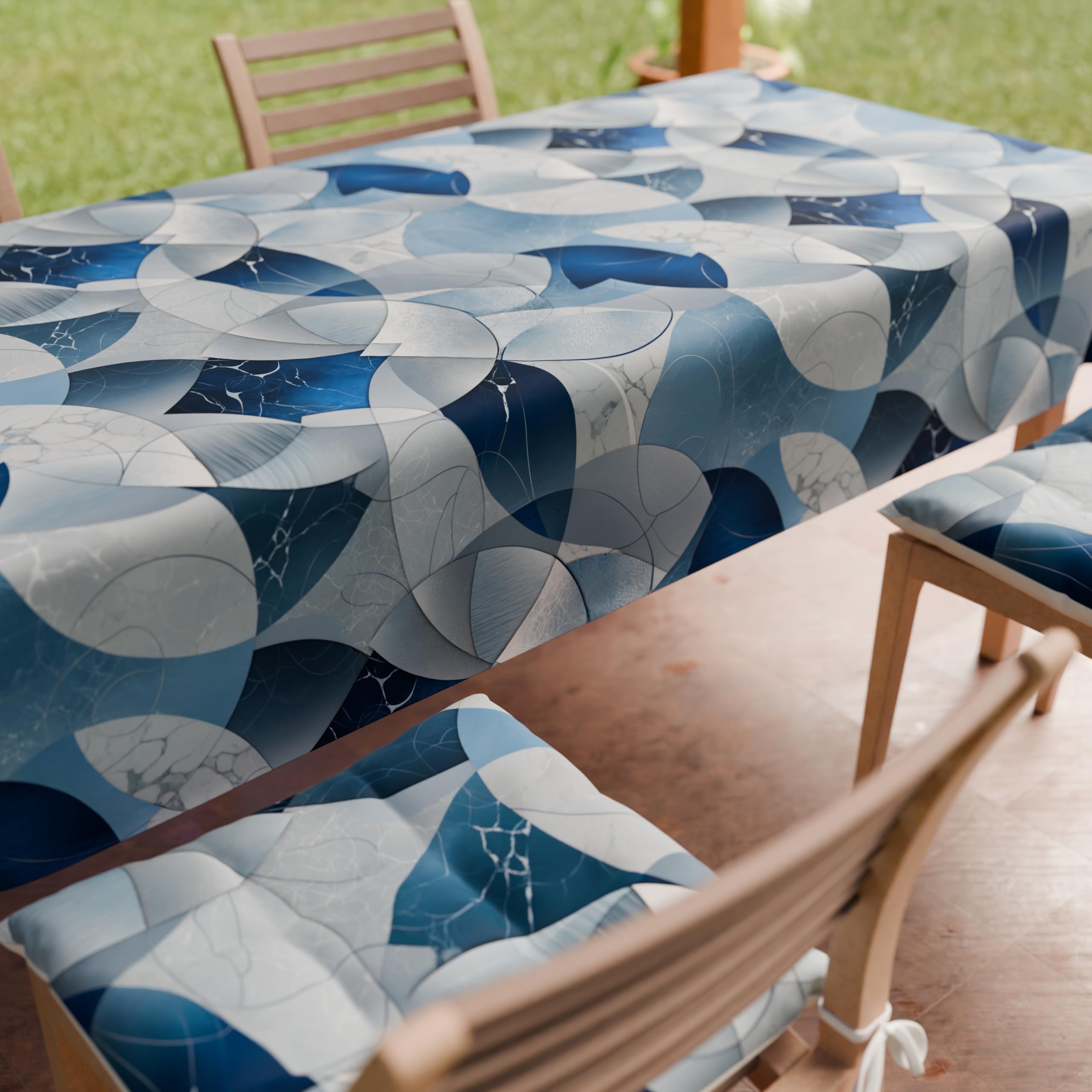 PETTI Artigiani Italiani - Tovaglia da Tavola, Tovaglia Cucina in Microfibra Antimacchia Disegno Cerchio Blu X24 Posti (140x450 cm) 100% Made in Italy