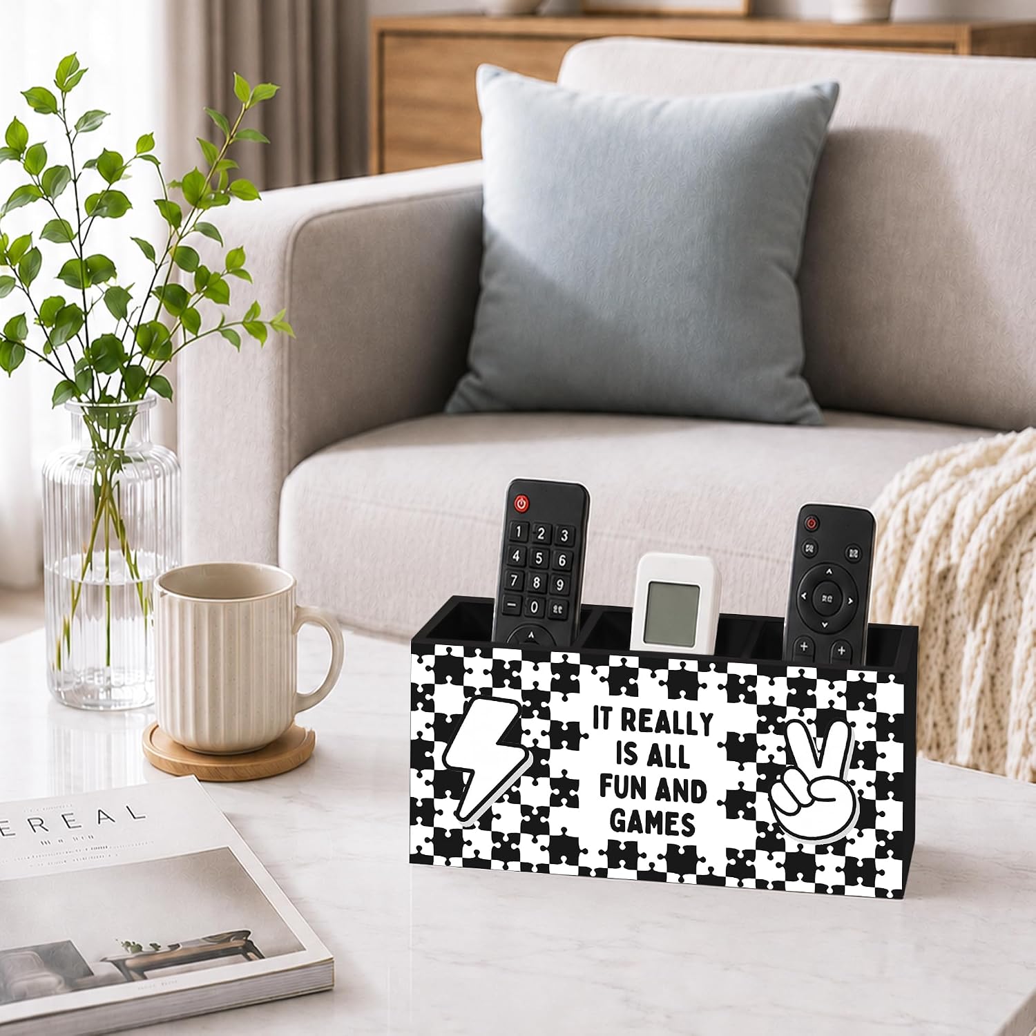 Funny Kids Classroom Pen Pencil Holder for Desk, It Really Is All Fun and Games Black and White Checkered Wooden Pencil Holder Organizer Desk Accessories Decor for Classroom Kids Room Bedroom image 5