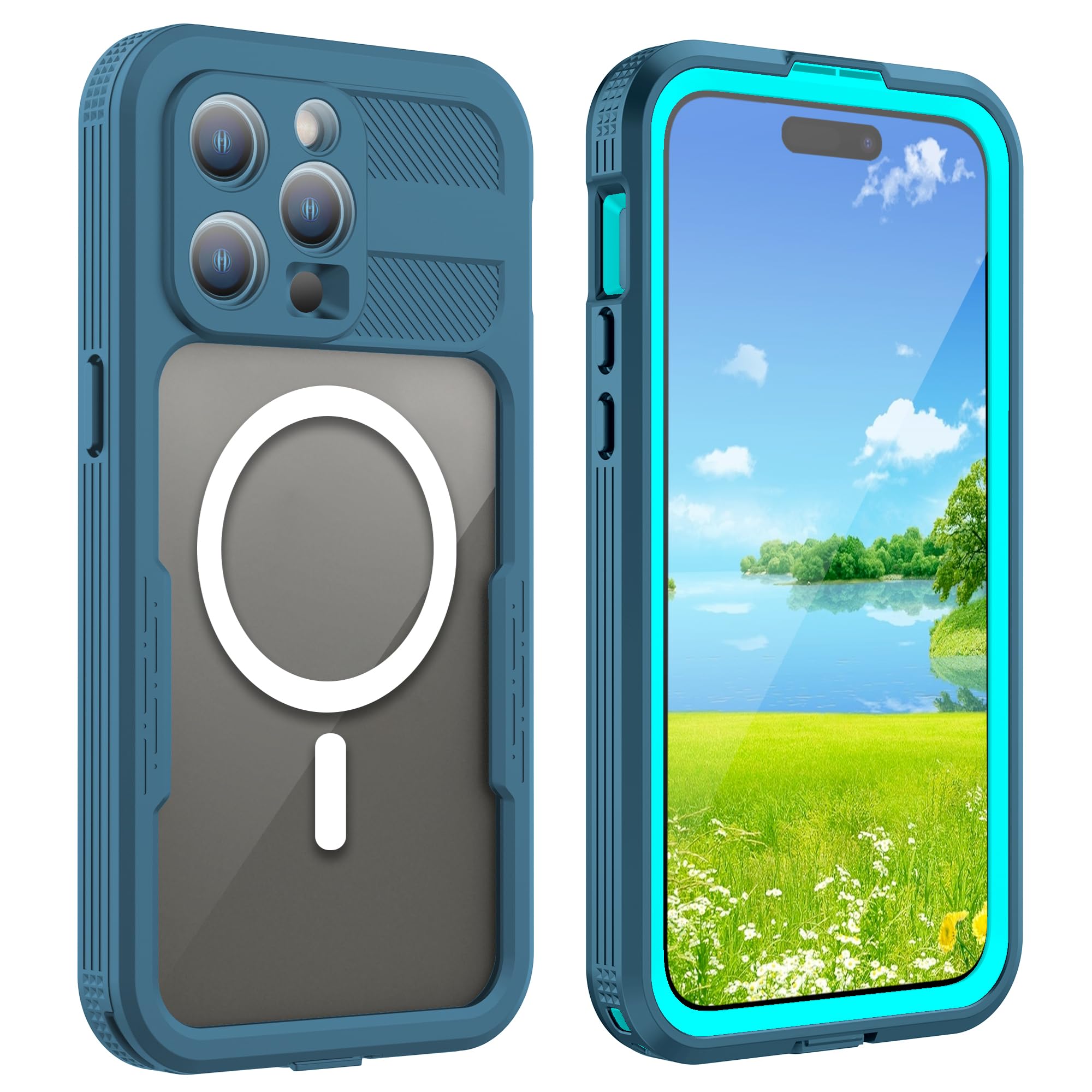 Kfifsiso Phone Case Compatible with iPhone 15 Pro,Magnetic Waterproof DropProof DirtProof Snowproof Anti-Scratch Heavy Duty Full Body Protect Built in