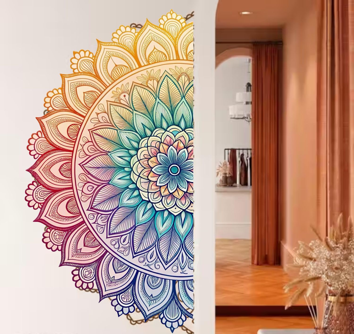 Colorful Mandala Wall Sticker | Premium Self Adhesive Vinyl Wall Decal for Living Room, Bedroom & Meditation Space | Size 58 x 32 cm-image-34