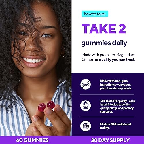 Miniatura 7 de Gomitas de citrato de magnesio de 200 mg  Gomitas de magnesio de alta absorción para mujeres y hombres  Suplemento masticable para adultos para