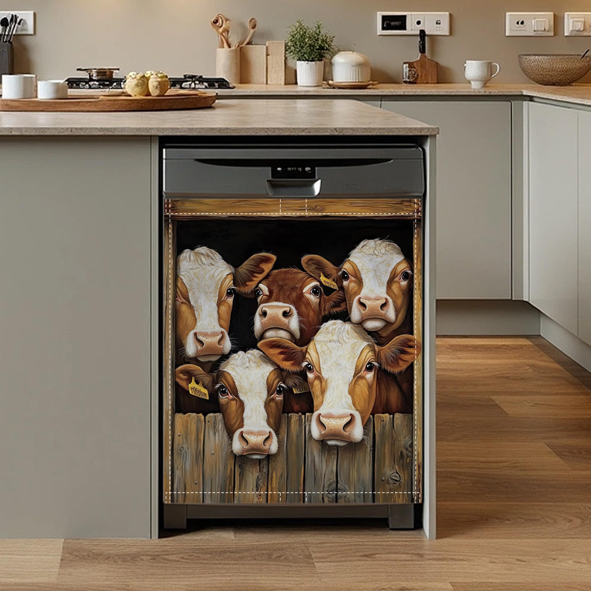 Farms Cow Dishwasher Magnet Cover,Front Dishwasher Cover Decoration Reusable Decorative Magnetic Cover for Home Kitcen Appliance 23x26 Inch