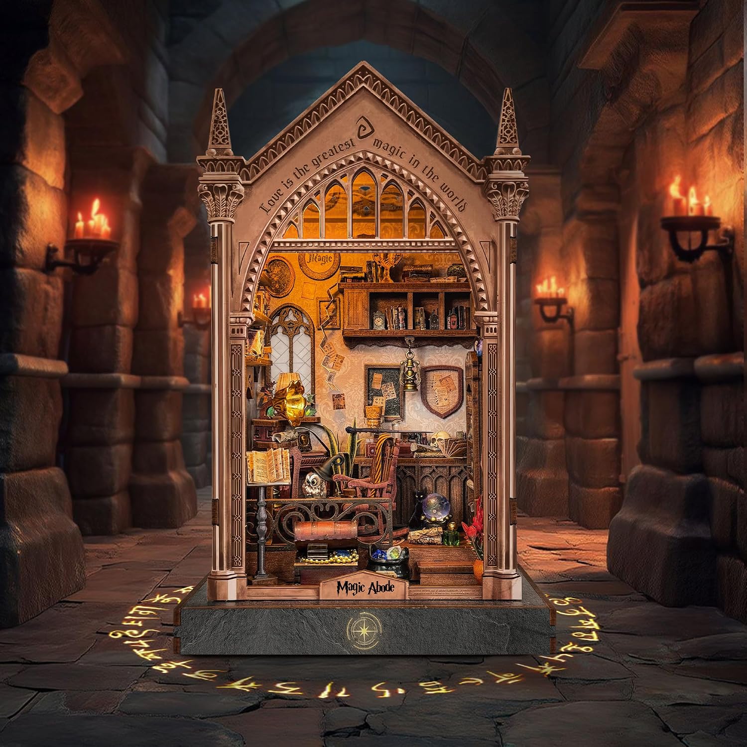 Magic Abode Book Nook Kit for Adults - DIY Miniature House Kit with LED Lights, Bookshelf Decor, Creative Gift for Book Lovers & Craft Enthusiasts