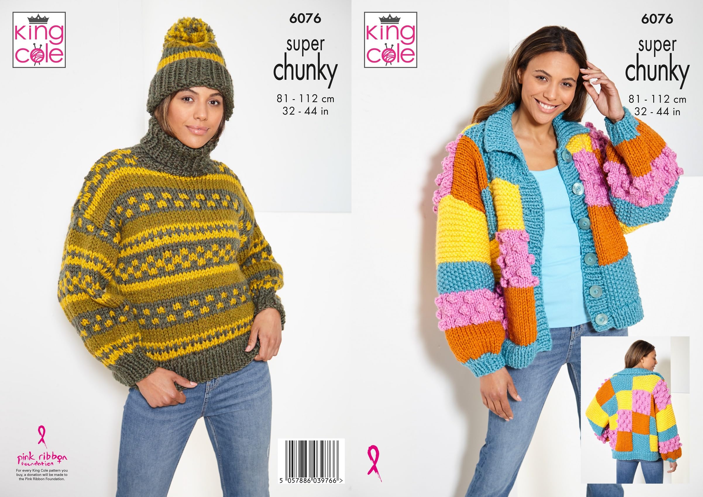 King Cole Ladies Super Chunky Knitting Pattern Cardigan Sweater & Hat (6076)
