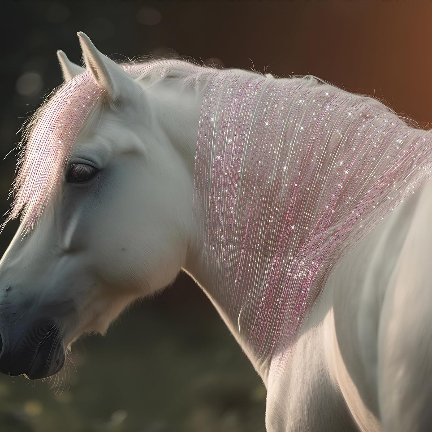 Juexica 18 Pcs Horse Accessory Clip in Hair Extensions for Mane and Tail Tack Stuff Pony Hair Tinsel for Halloween Western Bride Horse Lover and Girls Birthday(Pink)