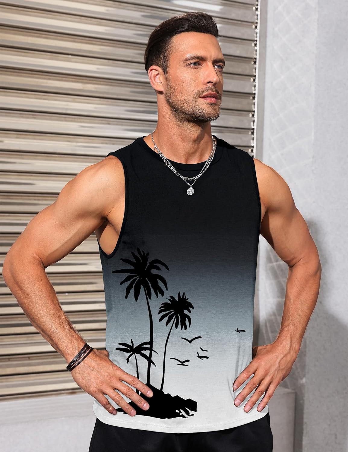 Mens Graphic Tank Tops Sleeveless Muscle Shirts Beach Hawaiian Coconut Tree Patriotic Tank Tops - Image 3
