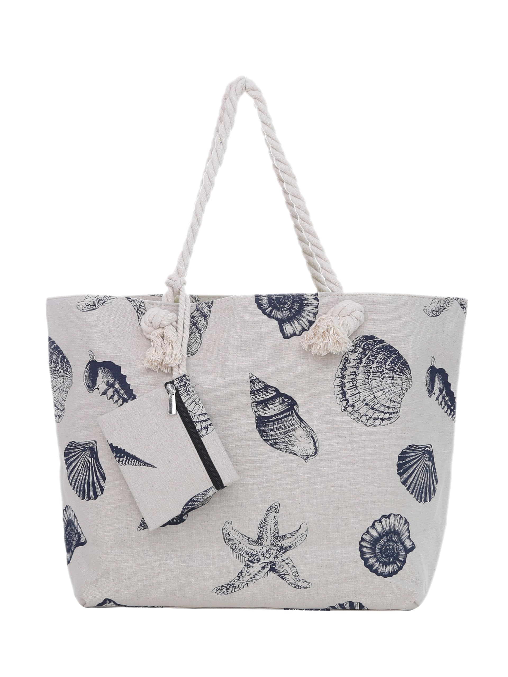 DonDon Strandtasche XXL mit Reißverschluss - Umhängetasche Damen, Shopper Tasche Damen im Beach Look mit Schulterriemen - Urlaub Must Haves Beach bag