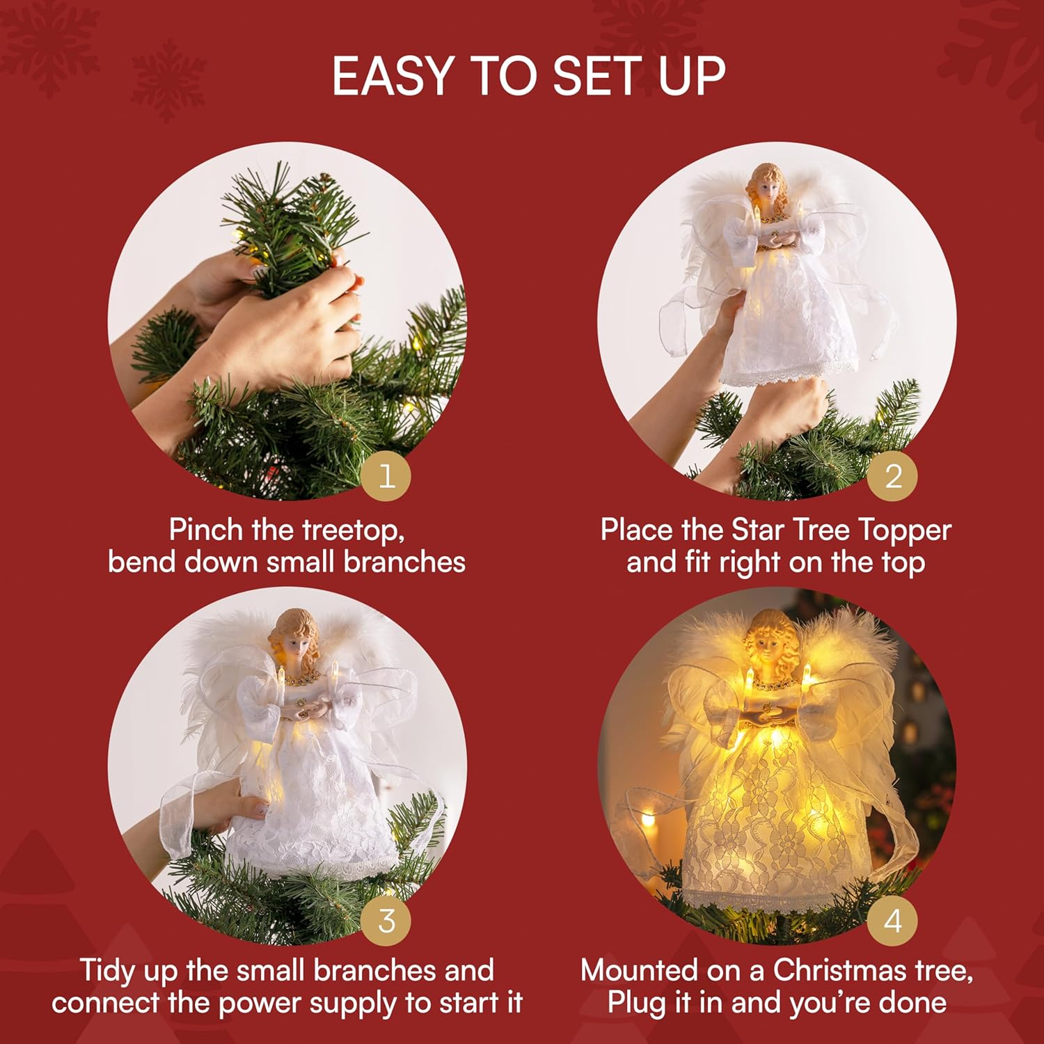 JOYIN 9'' Angel Christmas Tree Topper with Lights, Battery Operated Lightweight White Angel Treetop, Illuminated Ornament for Christmas Tree Decorations, Family, Indoor Home & Xmas Party Decorations - Image 3