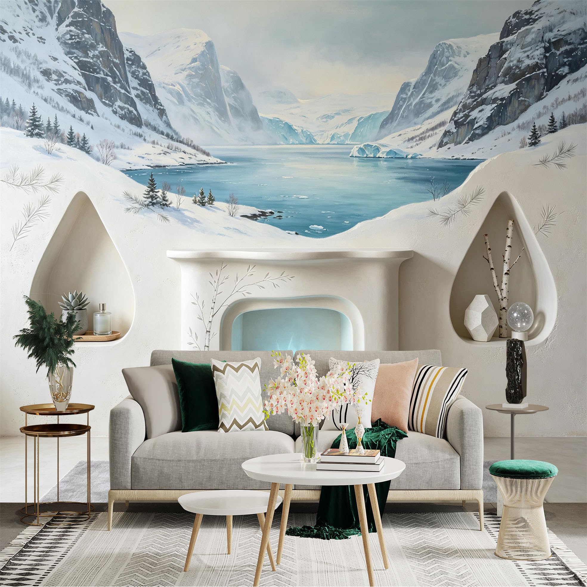 Lnzczhyre Bh260719501 Custom Size Wall Sticker Mural， Snowy Mountain Peaks， Arctic Glacial Lake， Winter Landscape Scenery， For Wall Decoration， Peelandstick Wall Decals.