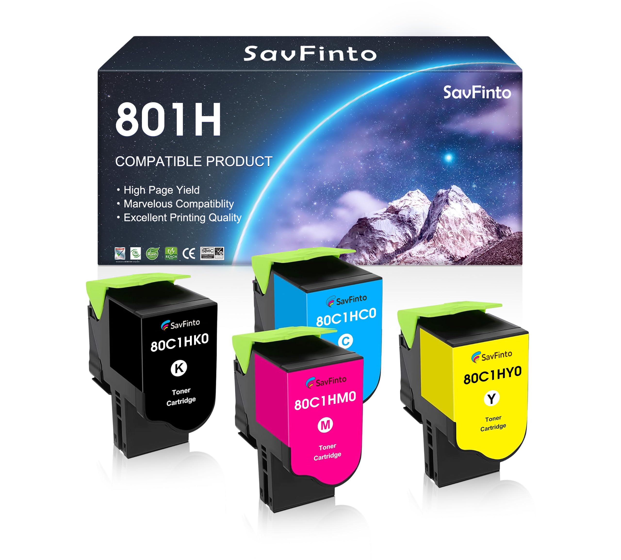 SavFinto 801H (80C1HC0, 80C1HK0, 80C1HM0, 80C1HY0) High Yield Toner Cartridge Replacement for Lexmark CX410 CX410de CX410dte CX410e CX510 CX510de