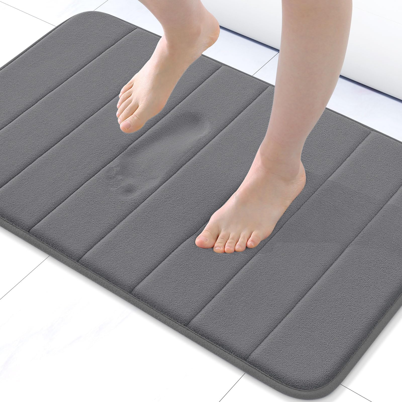 Buganda Memory Foam Bath Mat Rug, 24" x 16", Ultra Soft and Non-Slip Bathroom Rugs, Water Absorbent and Machine Washable Bath Rug for Bathroom, Shower, and Tub, Grey