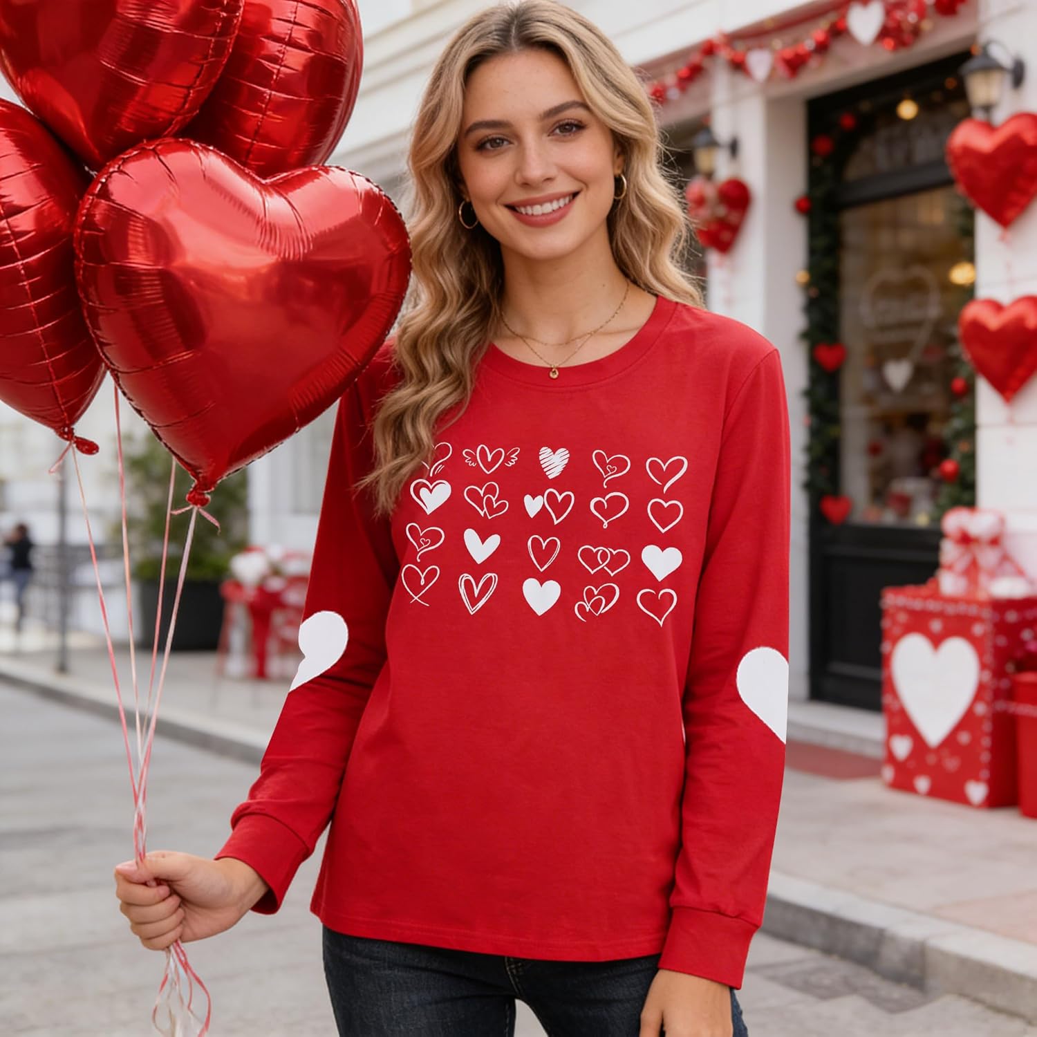 JINTING Valentines Day Shirts Women Heart Shirt Love Graphic Top Valentines XOXO Print Crewneck Long Sleeve Top - Image 5