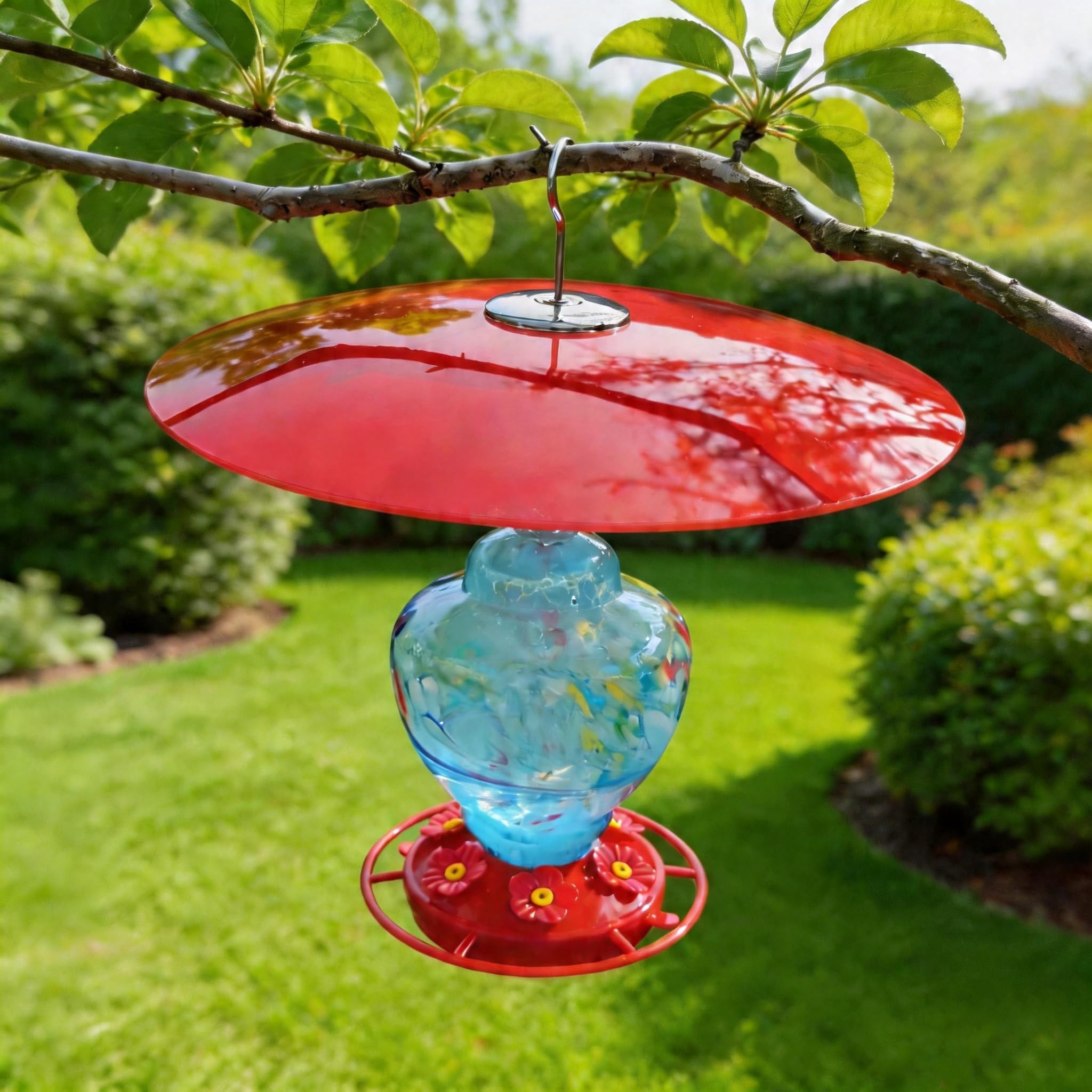 Deflector de ardilla de vidrio para comederos de pájaros, 2 unidades, color rojo de 13 pulgadas, gran cúpula protectora para colgar contra el clima, 33 cm de diámetro