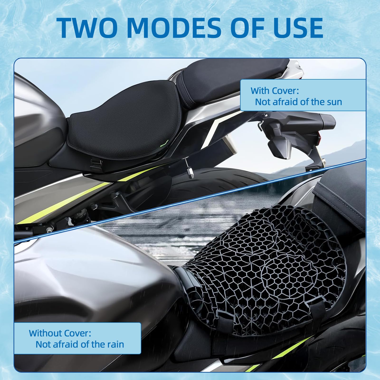 Cuscinetto in gel universale per sella da moto, imbottitura ammortizzante in nido d'ape 3D, antiscivolo e traspirante, con coprisedile, per guida a lunga e breve distanza