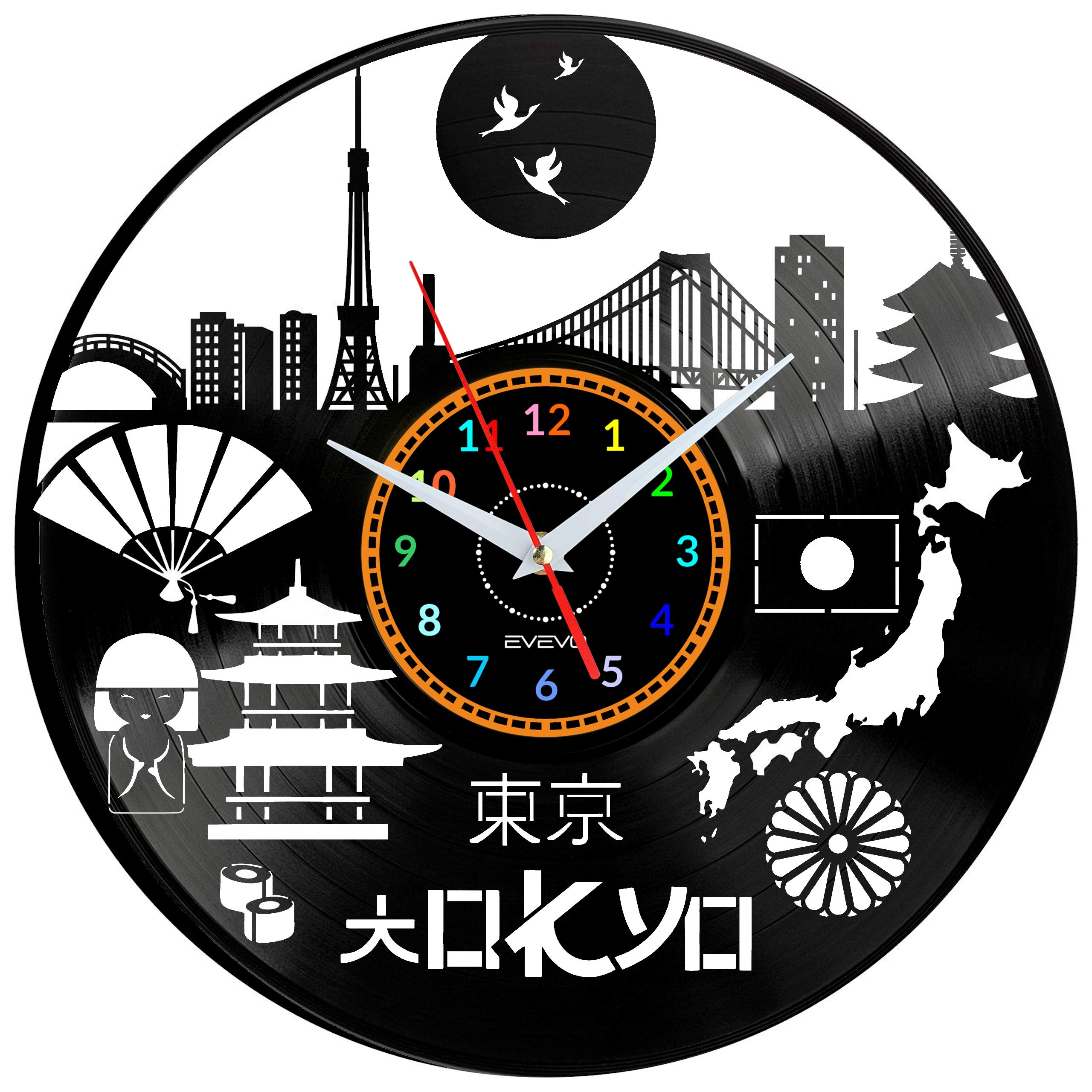 Horloge murale en vinyle Tokyo thème ville japonaise noire