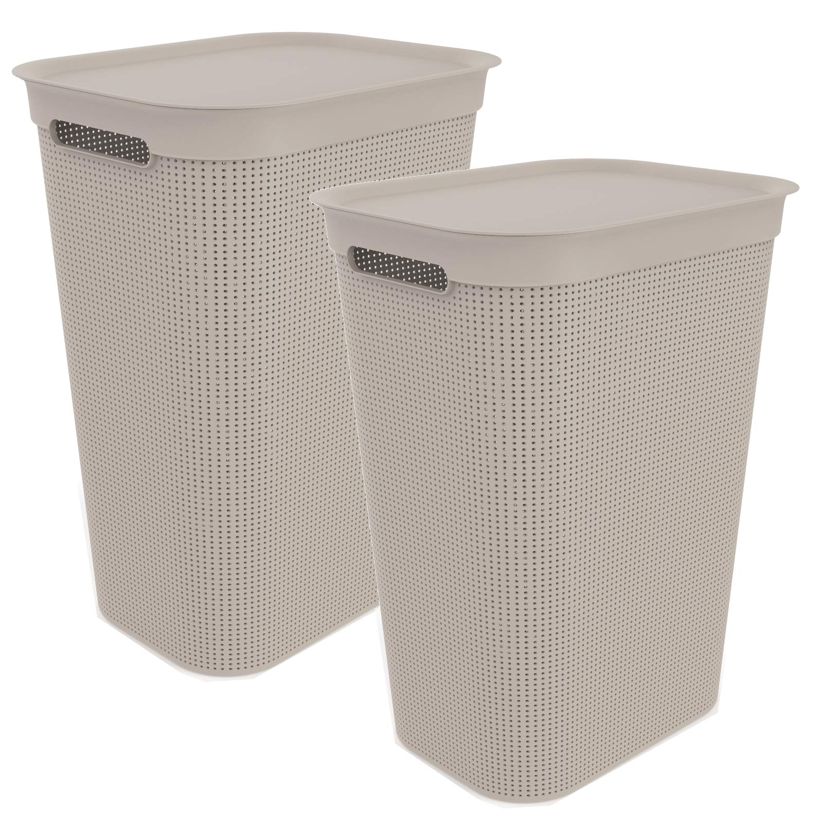 Rotho Brisen 2er-Set Wäschesammler Kunststoff mit Deckel 50l | schmaler Wäschekorb mit Deckel | mit Belüftungslöchern | robust & langlebig | einfach zu reinigen & hygienisch | beige