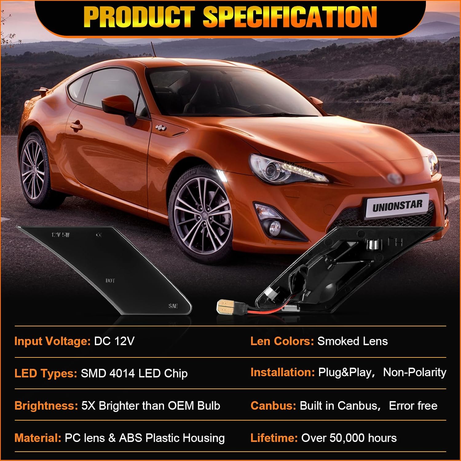 POPMOTORZ Front Fender LED Side Marker Lights Lamps Assembly Compatible With 2013-2020 Subaru BRZ Scion FRS FT86 Front Bumper Replace OEM Side Marker Lamps Smoke Lens White LED 2Pcs
