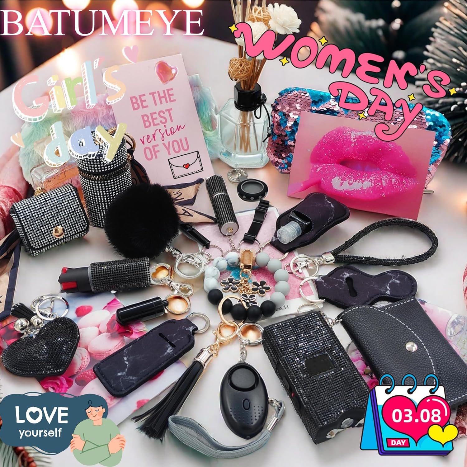 BATUMEYE Keychain Set for Woman Gift with Whistle Bottle Opener Card Holder Wristlet Strap Travel Bottle Holder - Image 2