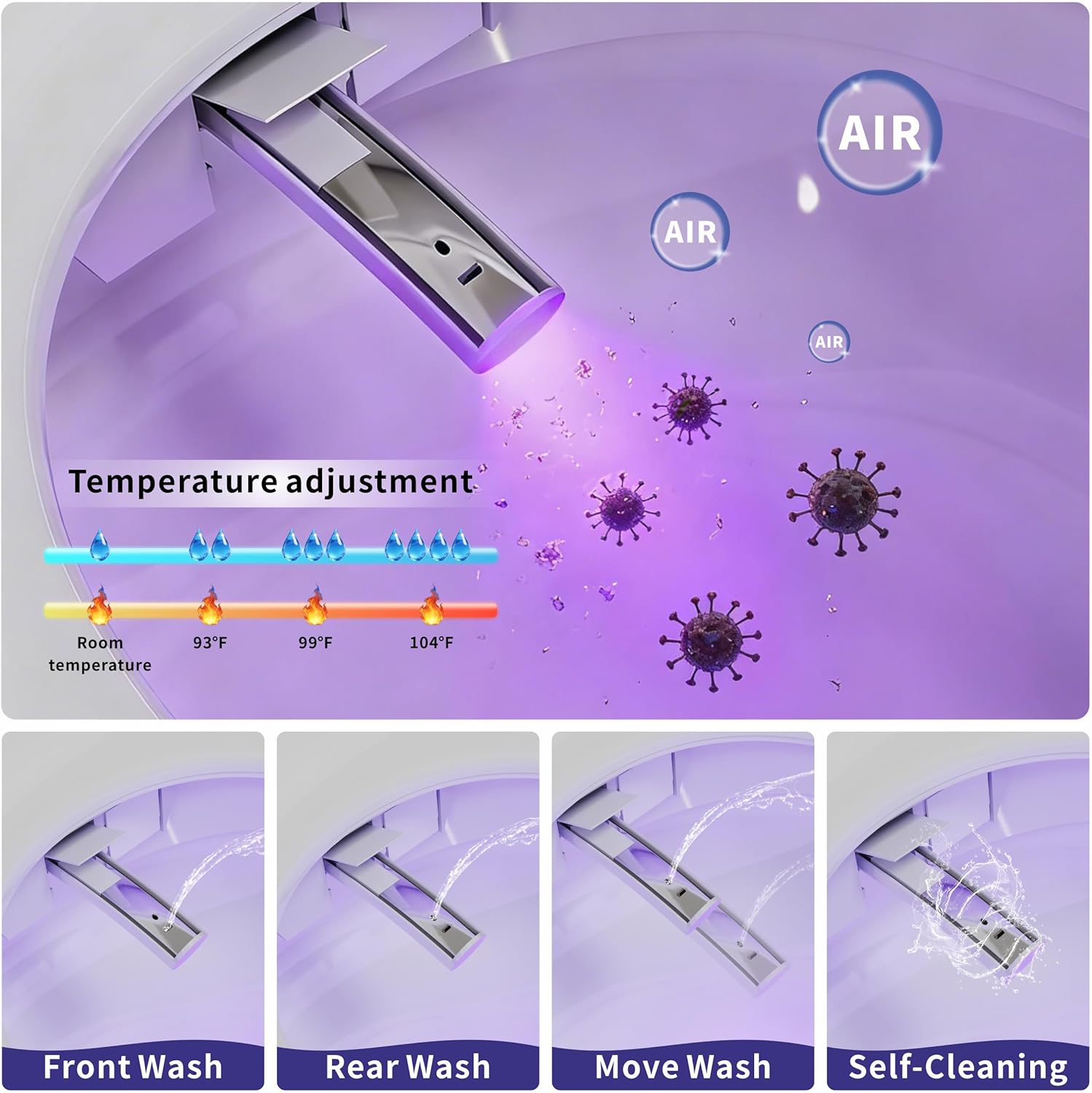 Luxury Smart Toilet, 1000 Gram MaP Flush Score, Auto Open/Close Lid, Heated Seat, Warm Water Wash & Dryer,Elongated Electric Toilet with ADA Comfort Chair Height,Foam Dispenser,UV-C light