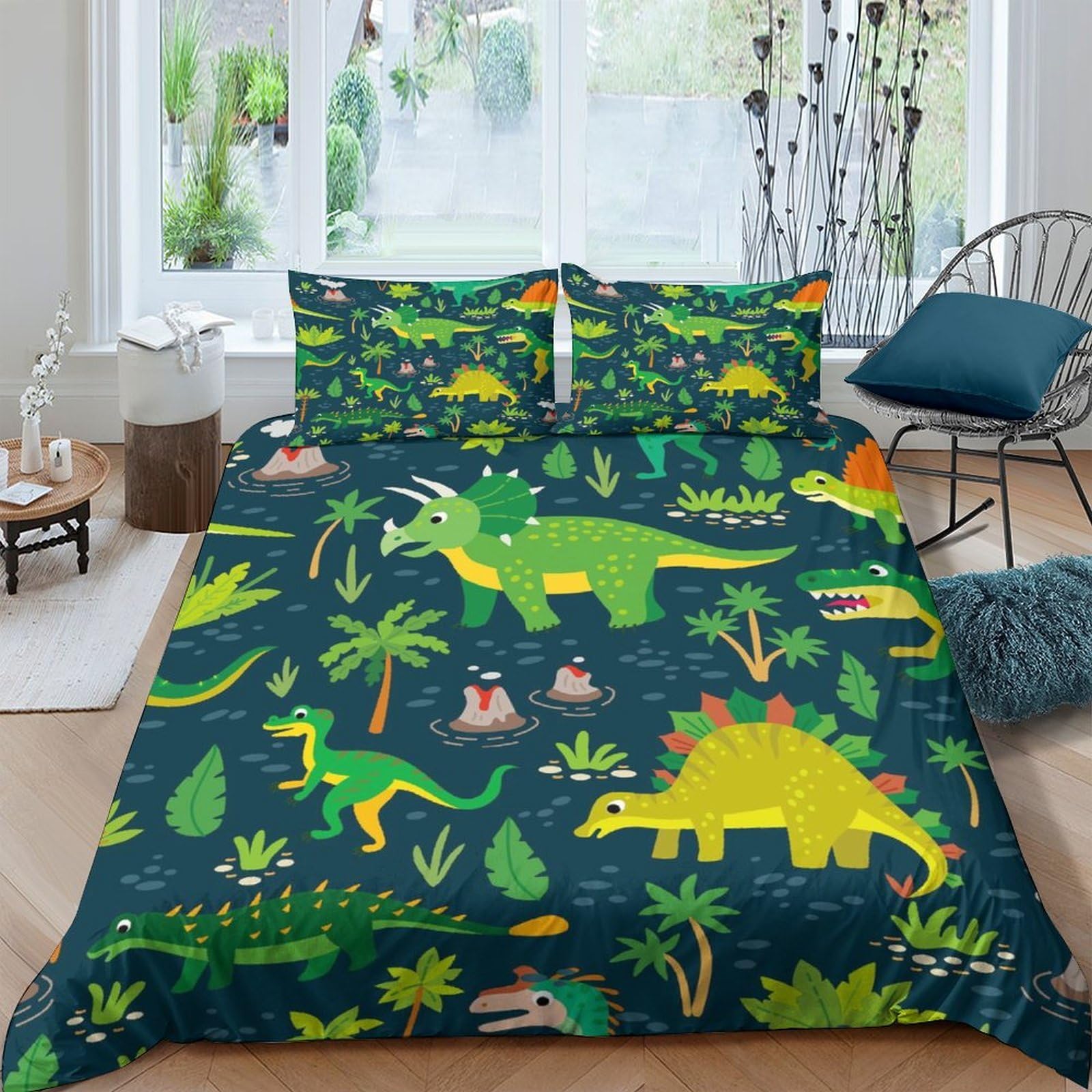 Ctjqhvkz Style-10 3D Printed Dinosaur Jungle Fitted Sheet Microfiber Soft Mattress Cover Forest Animal Bed Sheet For Bedroom Decor Single（135X200cm）