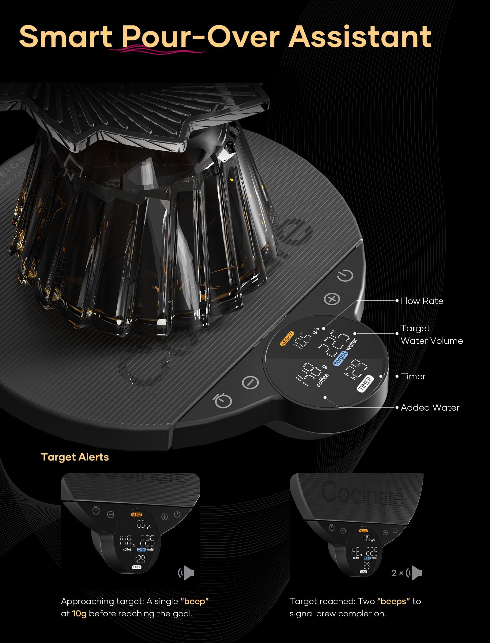 Cocinare Balance Lite - Báscula digital de café, báscula digital de cocina para café y productos pequeños (negro obsidiana)