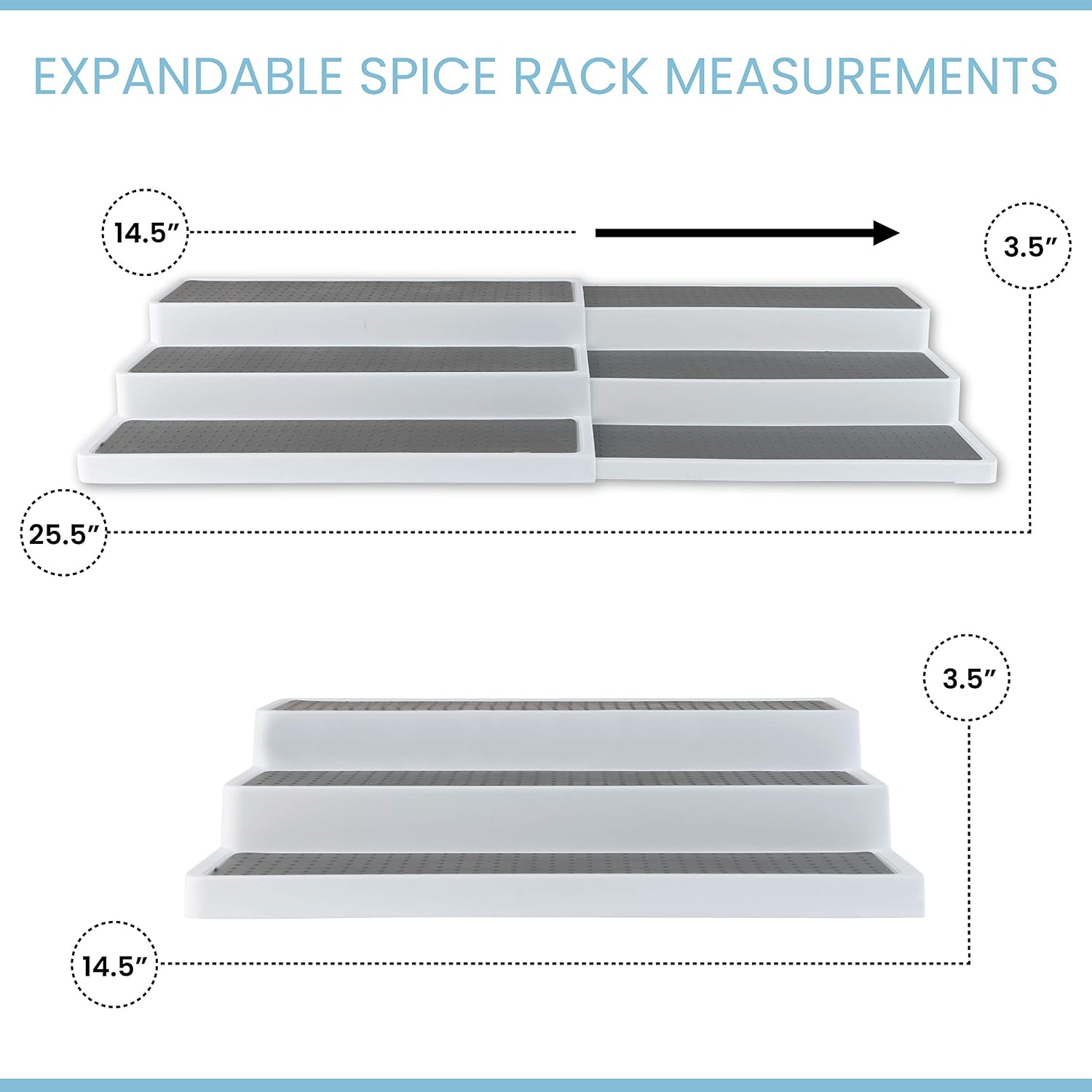 Homeries Expandable 3-Tier Spice Rack Modern Design Waterproof and Non Skid Shelf Kitchen Organizer for Pantry Cabinet or Countertop Use (2 Pack, 3 Tier Expandable)