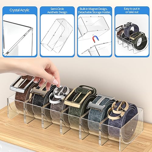 Miniatura 3 de Organizador de cinturón, paquete de 6 soportes de almacenamiento de acrílico para cinturón con imán, contenedor de cinturón de almacenamiento