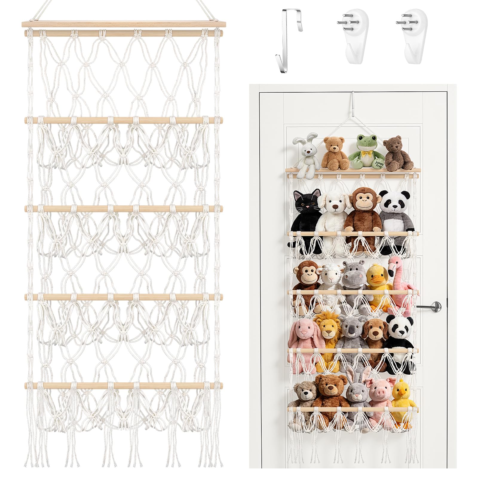 Filet de rangement pour doudous macramé suspendu chambre enfant