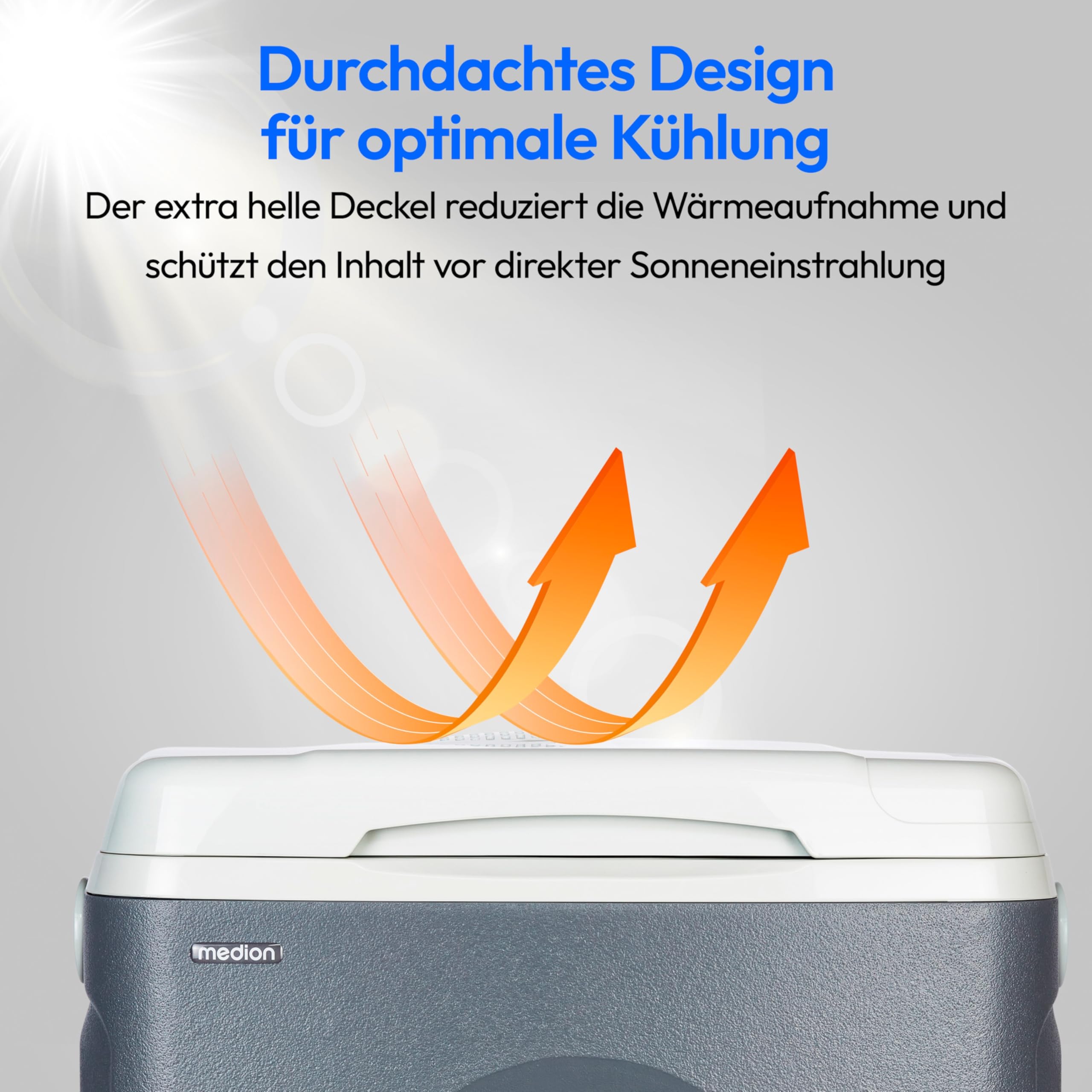 MEDION Thermoelektrische tragbare Kühlbox (25 Liter, Kühl- und Warmhaltefunktion, 12V Zigarettenanzünder 230V Netzanschluss USB - Stromversorgung, für Auto, Boot und Camping, MD10735) grau