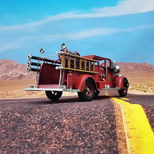 Miniatura 4 de Modelo de camión Retro Fire Diecast Metal Miniature Vehicles Large Fire Fighting Truck Decor Home Antique Truck Decor Automotive Decor 16.4'' de