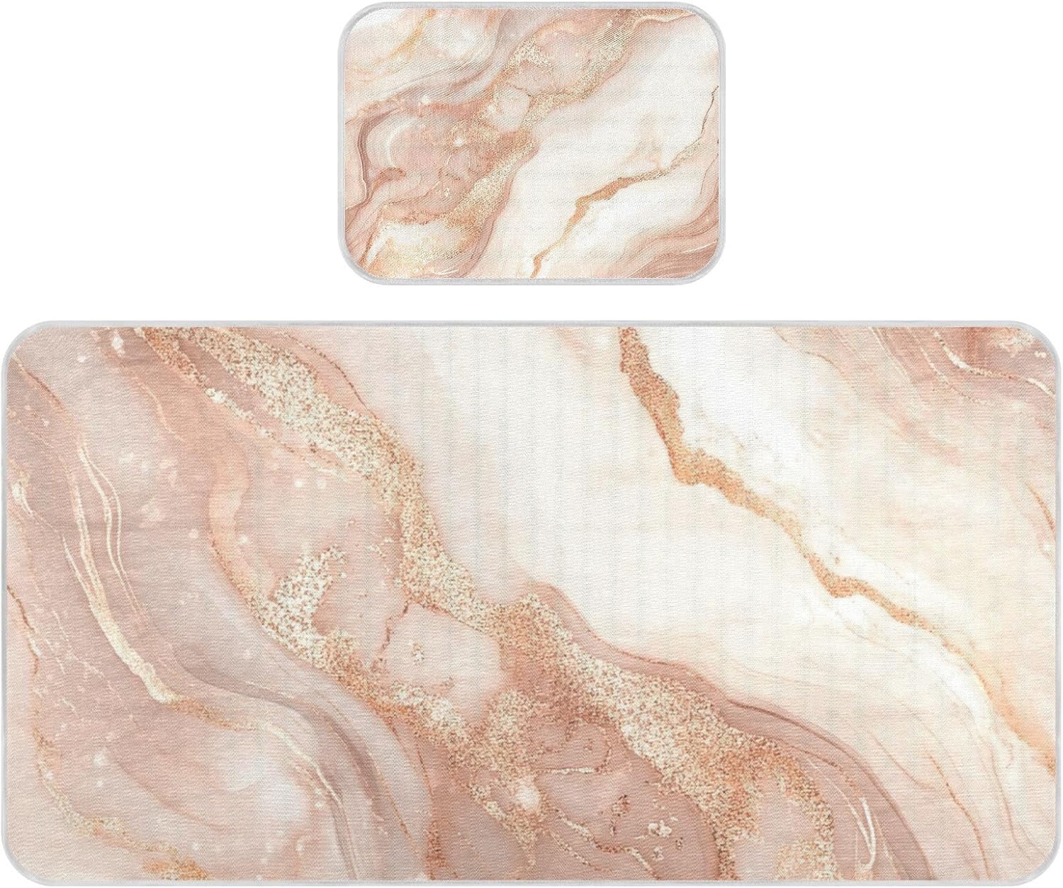 Rose Gold with Irregular Marble Texture Cooling Baby Fitted Crib Mattress 28" x 52" Absorbent Pads Washable Waterproof for Baby&Toddler
